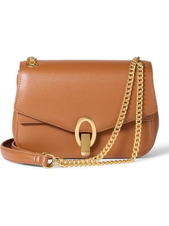 Handbags - Women's Tan Faux Metal Hardware Leather Essentials Chain Adjustable Strap Bag